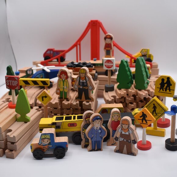 Lot of over 60 Tracks Curves Ramps Straights Ascending Wooden Railway Trains - Picture 12 of 12